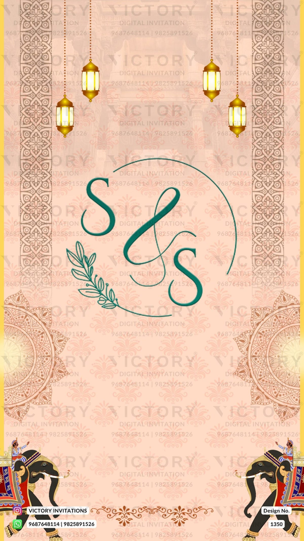 Wedding ceremony invitation card of hindu south indian kannada family in English language with traditional theme design 1350