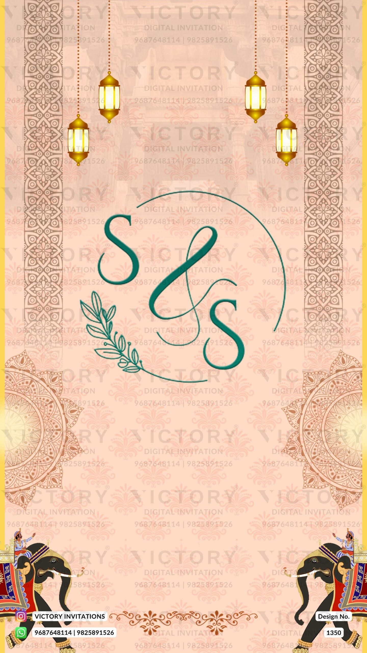 Wedding ceremony invitation card of hindu south indian kannada family in English language with traditional theme design 1350