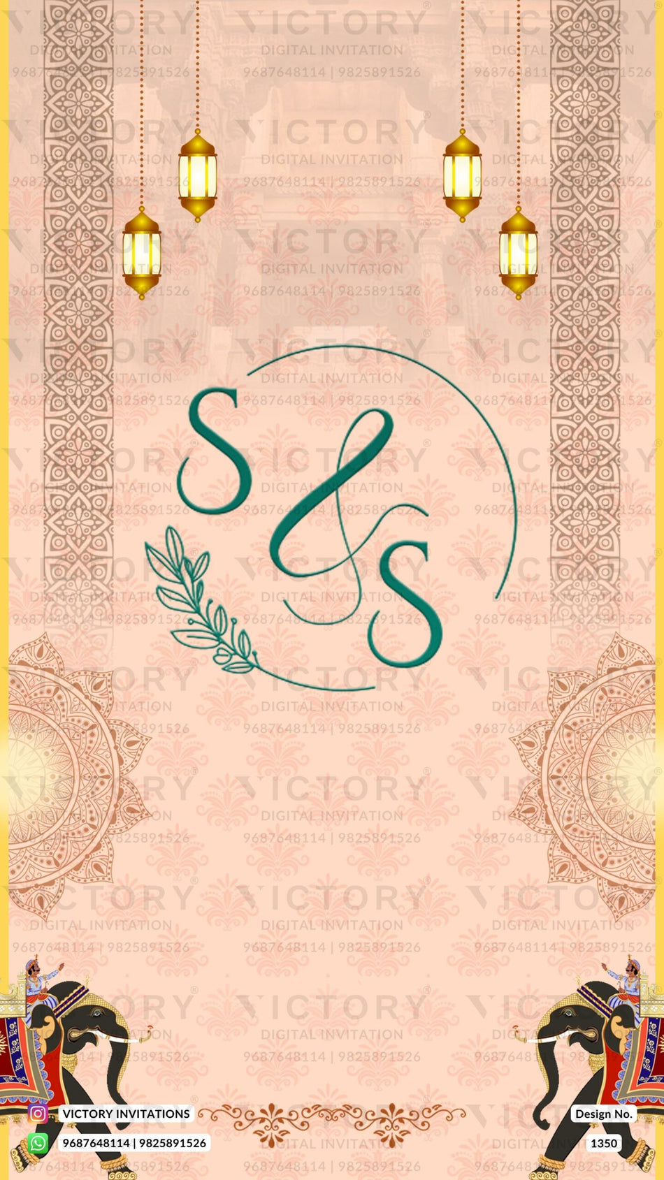 Wedding ceremony invitation card of hindu south indian kannada family in English language with traditional theme design 1350