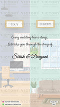 Adorable couple caricature invitation card for wedding ceremony of hindu south indian telugu family in English language with Two country Design 2859