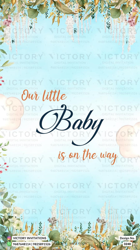 Baby Shower ceremony invitation card in english language with leaves, cradle as royal theme design 3240