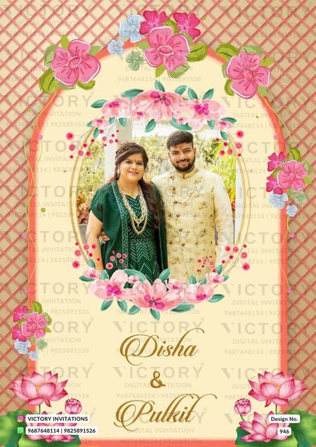Wedding ceremony invitation card of hindu west bengal bengali family in English language with couple photo theme design 946