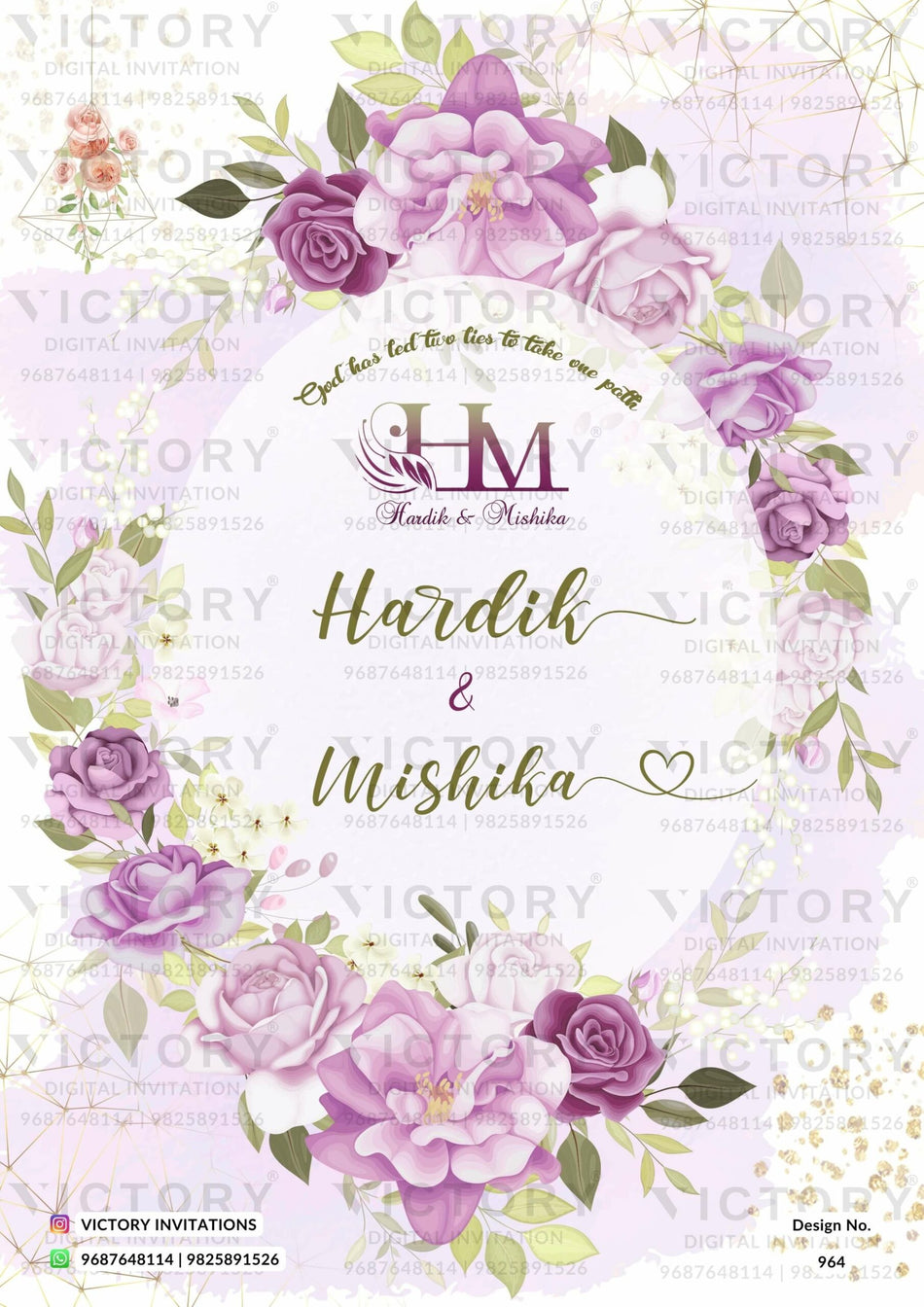 Royal couple caricature invitation card for wedding ceremony of hindu rajasthani rajput family in english language with pastel flowers theme design 964