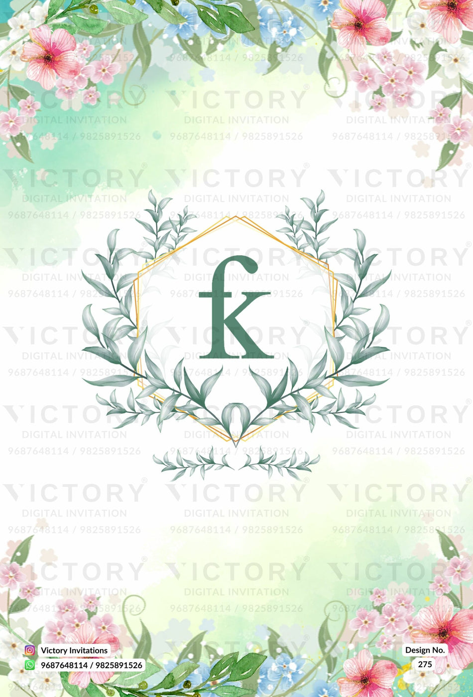 Engagement ceremony invitation card in english language with flowers, leaves as floral theme design 275