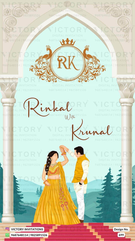 Wedding ceremony invitation card of hindu gujarati patel family in English language with gate theme design 699