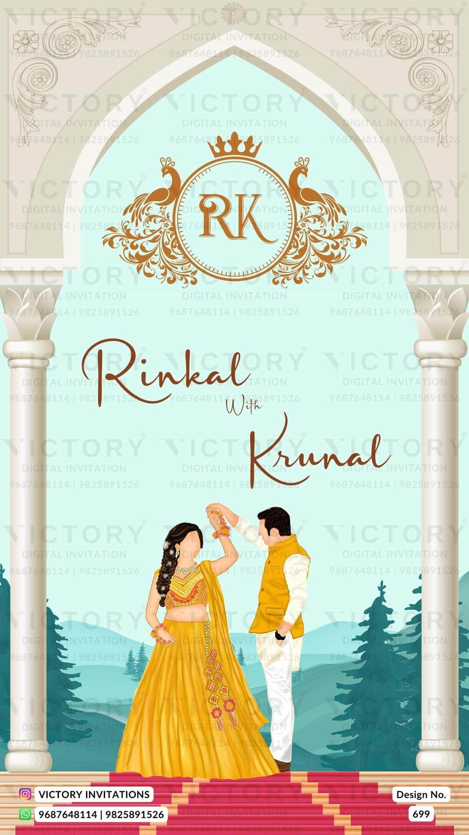 Wedding ceremony invitation card of hindu gujarati patel family in English language with gate theme design 699