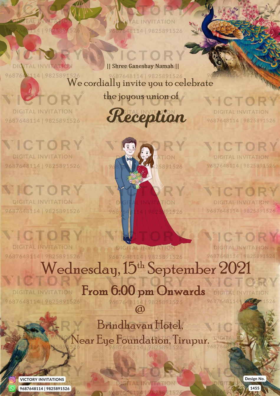 Wedding ceremony invitation card of hindu south indian tamil family in English language with vintage theme design 1455