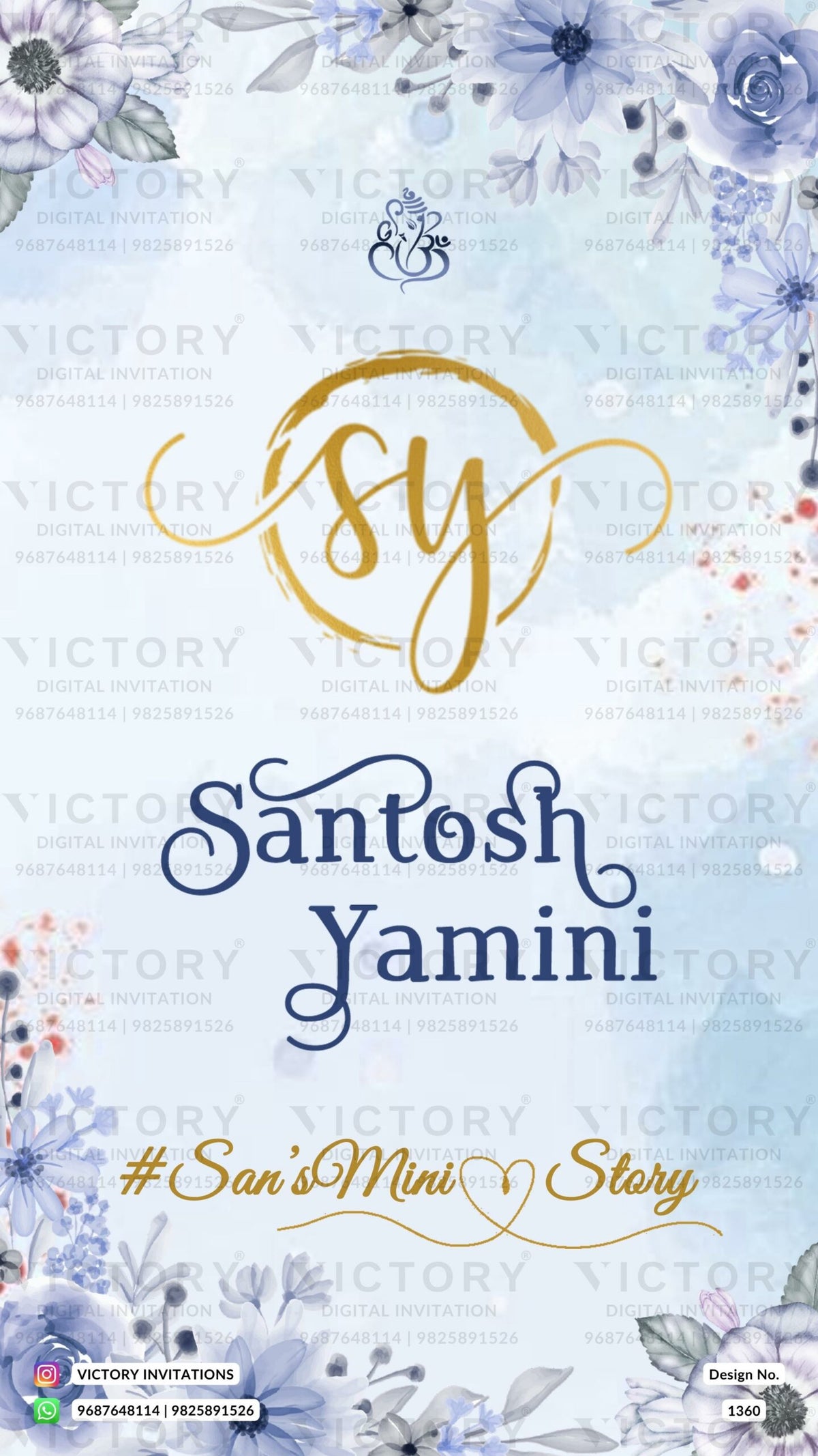 Wedding ceremony invitation card of hindu south indian tamil family in English language with love story theme design 1360