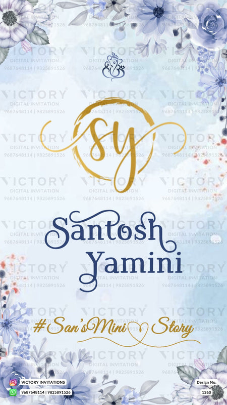 Wedding ceremony invitation card of hindu south indian tamil family in English language with love story theme design 1360