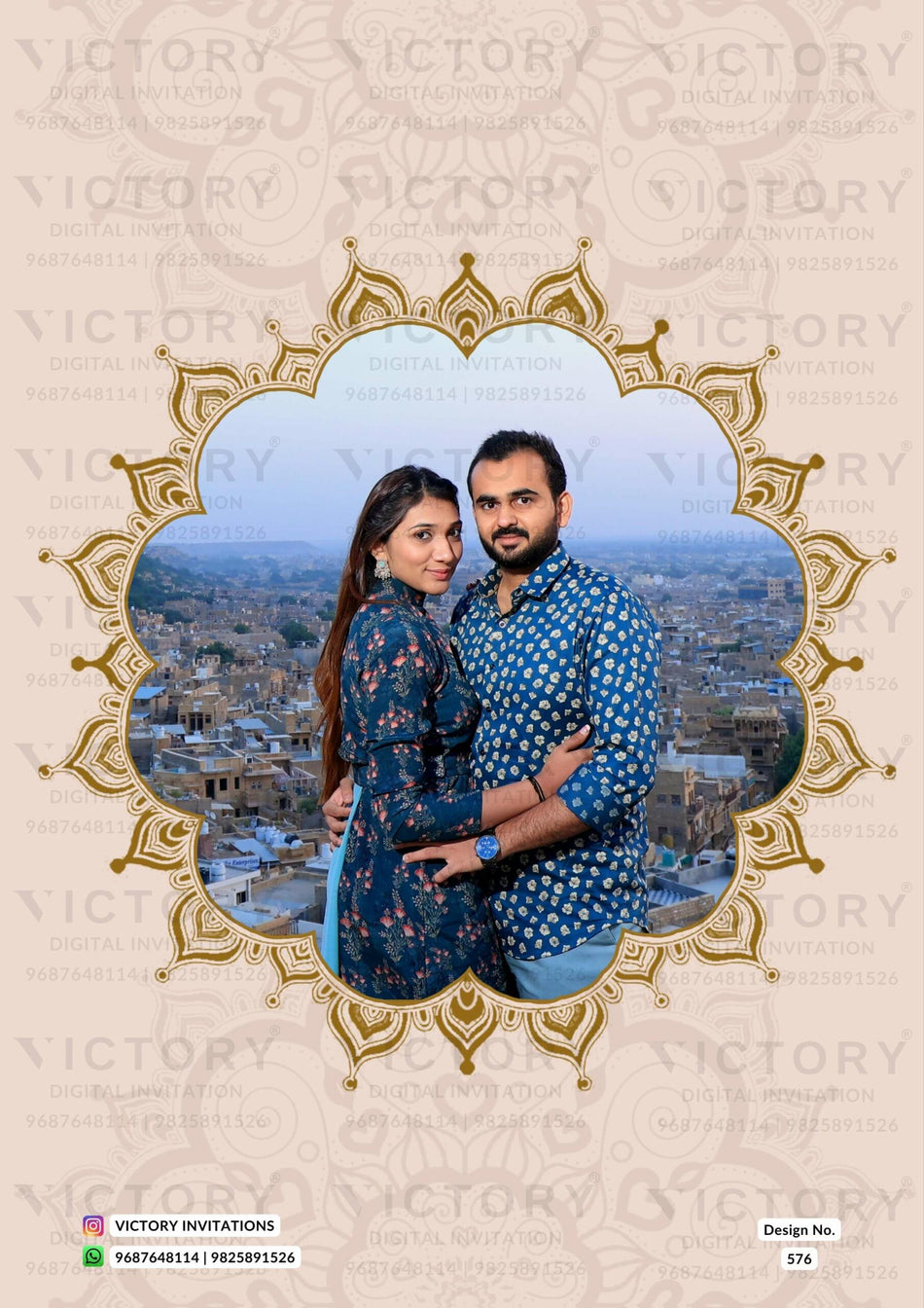 Wedding ceremony invitation card of hindu gujarati patel family in Gujarati language with couple photo theme design 576
