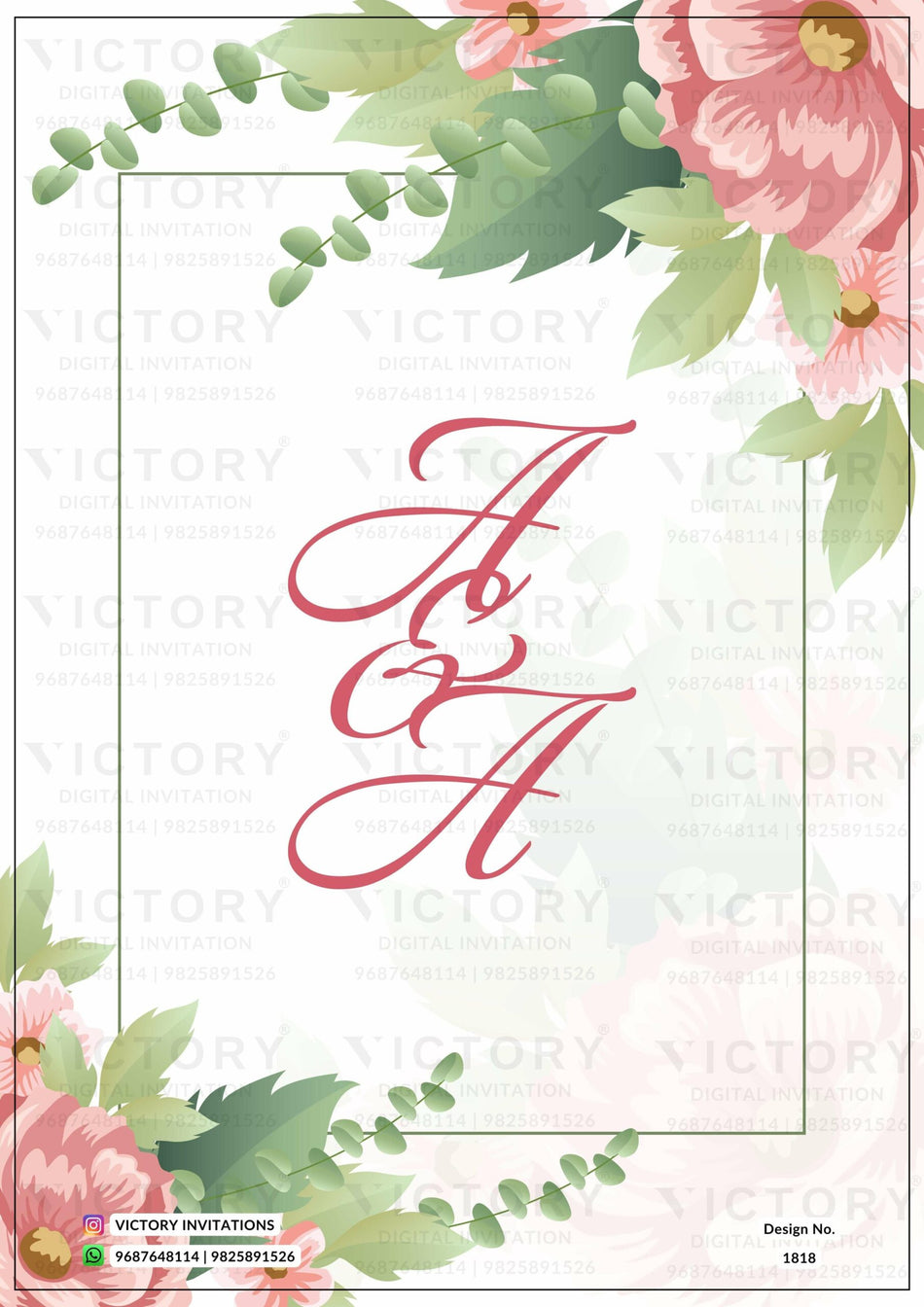 Wedding ceremony invitation card of hindu west bengal bengali family in English language with floral theme design 1818