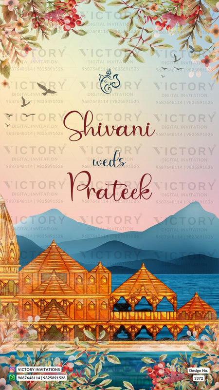 Wedding ceremony invitation card of hindu rajasthani royal family in English language with Destination theme design 3372