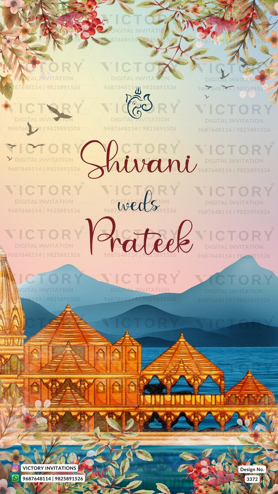 Wedding ceremony invitation card of hindu rajasthani royal family in English language with Destination theme design 3372