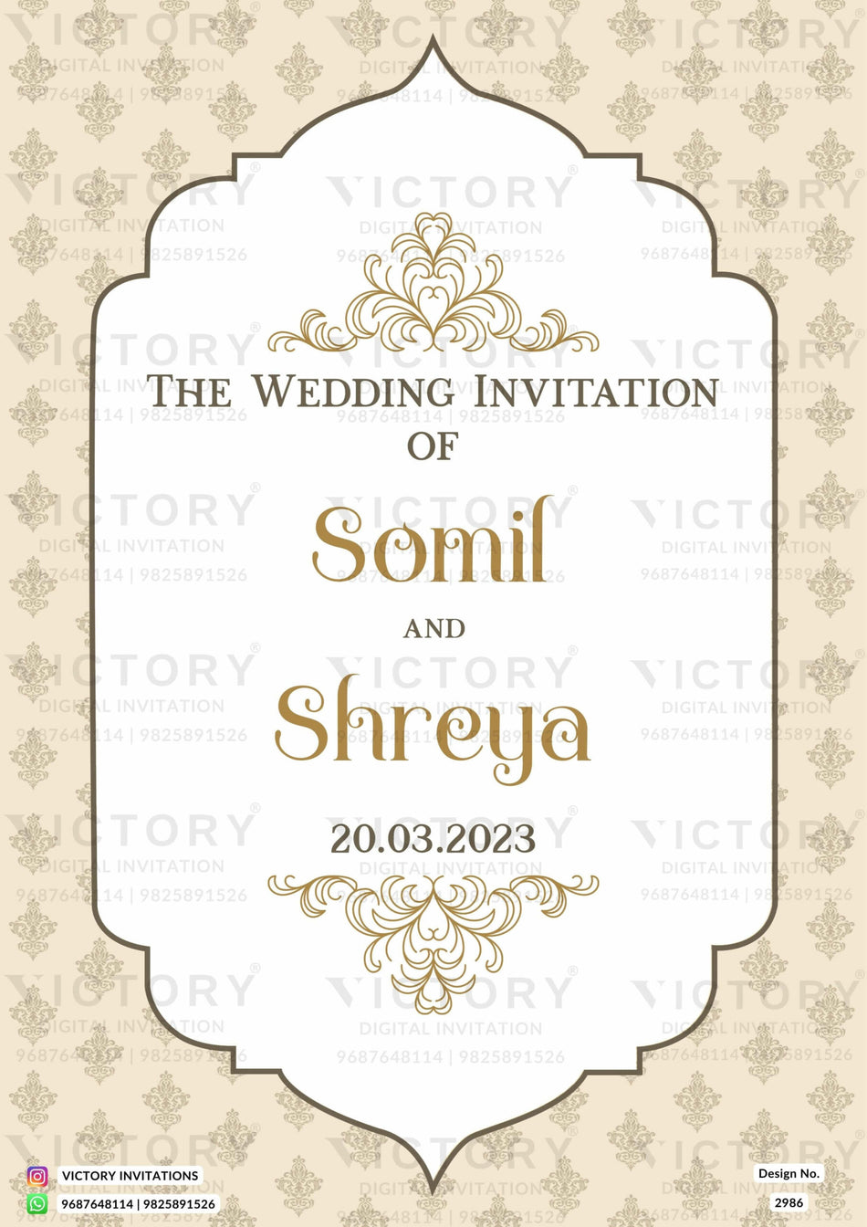 Wedding ceremony invitation card of hindu gujarati patel family in English language with Arch theme design 2986