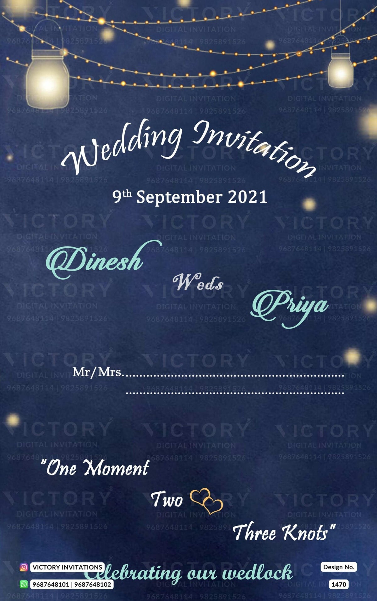 Wedding ceremony invitation card of hindu south indian tamil family in English language with glittery theme design 1470