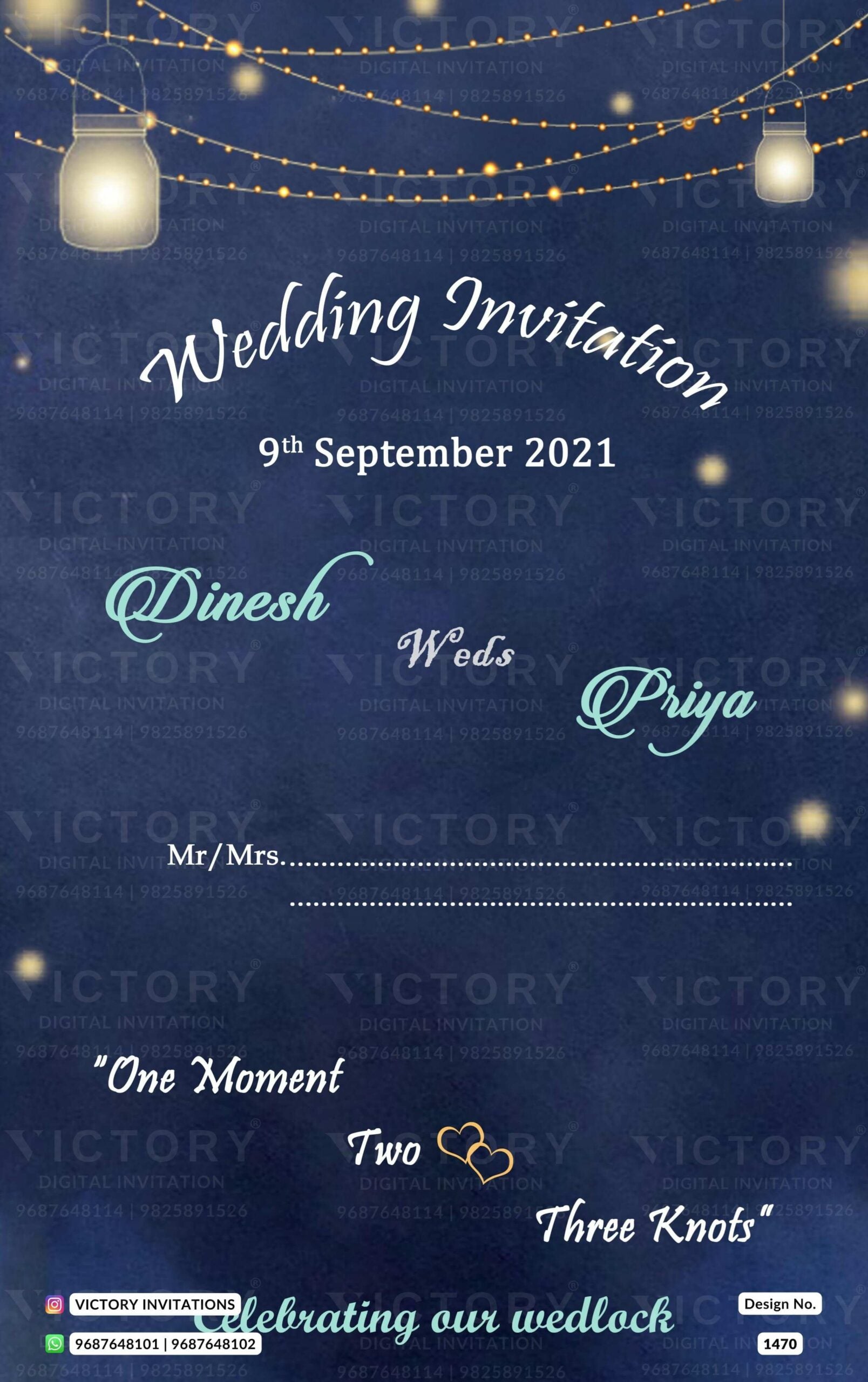 Wedding ceremony invitation card of hindu south indian tamil family in English language with glittery theme design 1470
