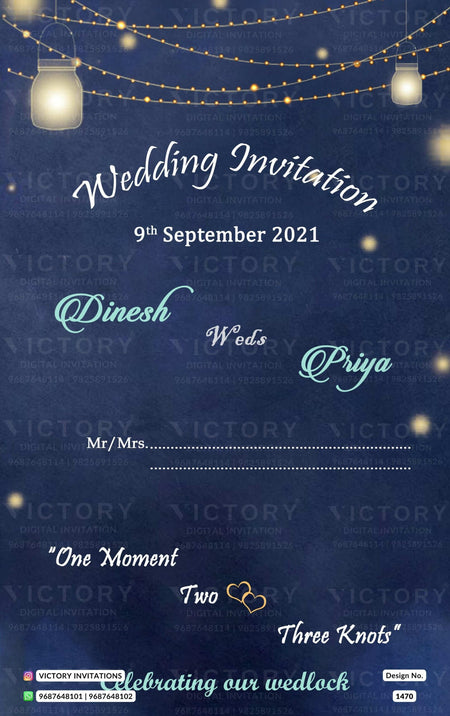 Wedding ceremony invitation card of hindu south indian tamil family in English language with glittery theme design 1470