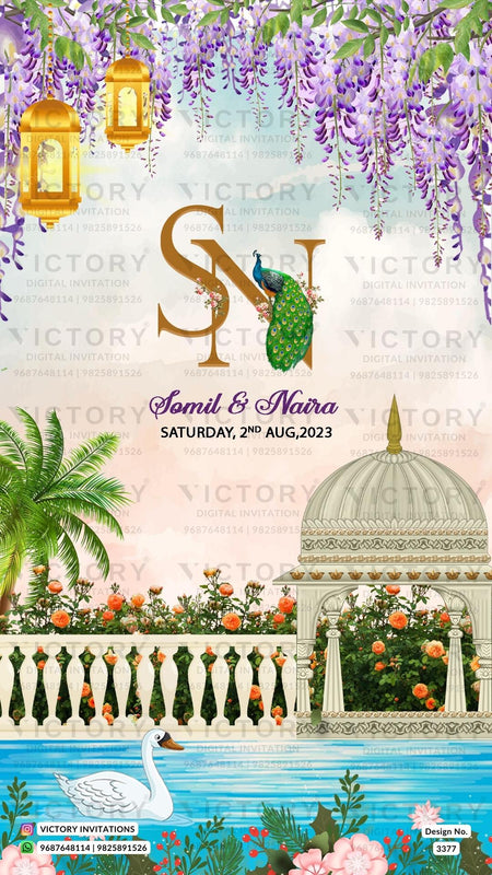 Wedding ceremony invitation card of hindu maharashtrian marathi family in English language with Traditional theme design 3377