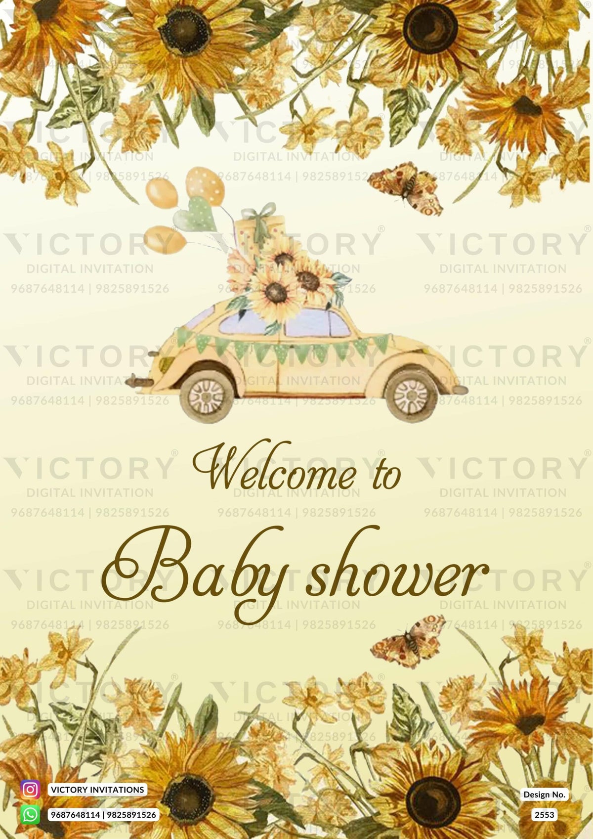 Baby Shower ceremony invitation card in english language with flowers as floral theme design 2553