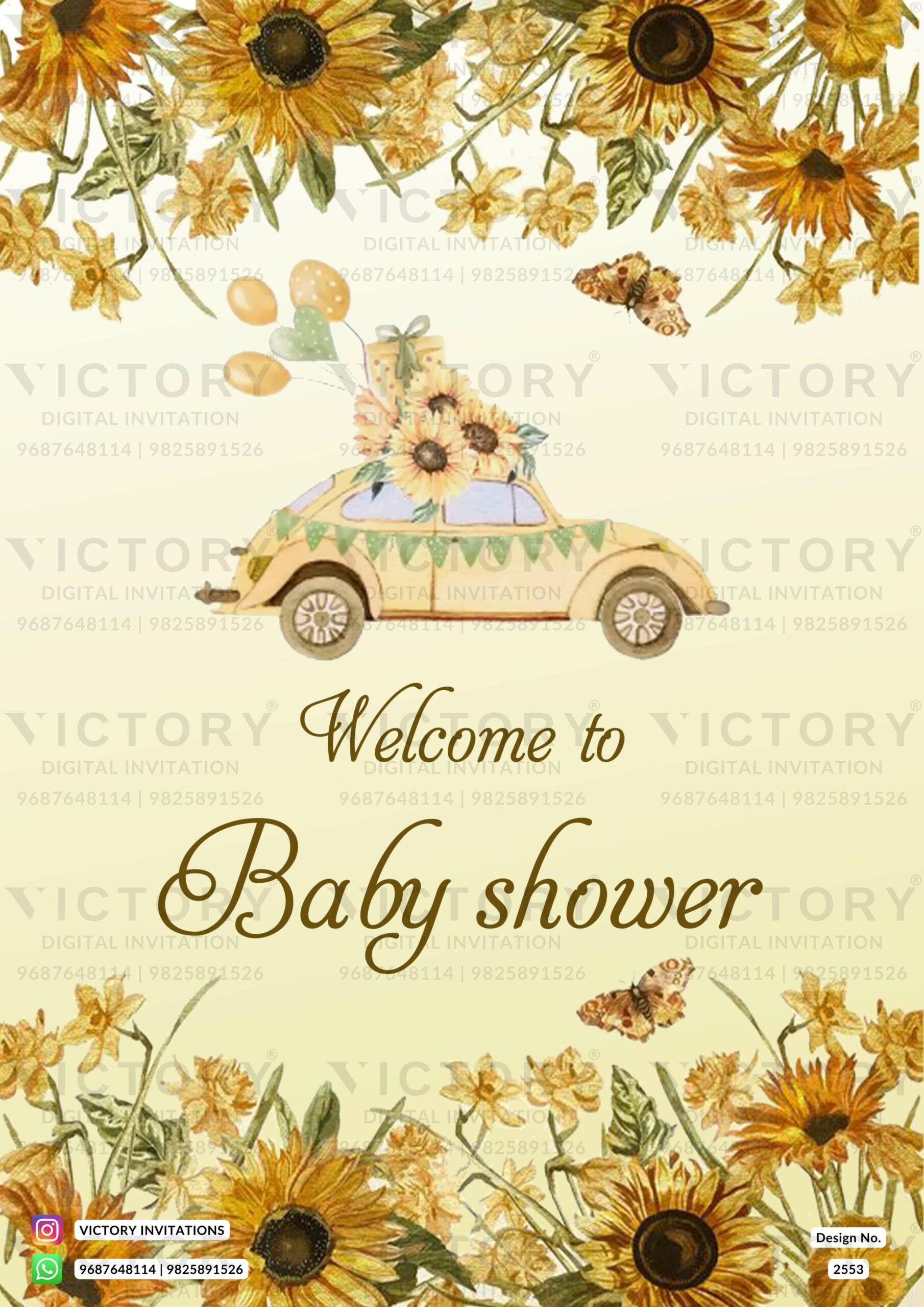 Baby Shower ceremony invitation card in english language with flowers as floral theme design 2553