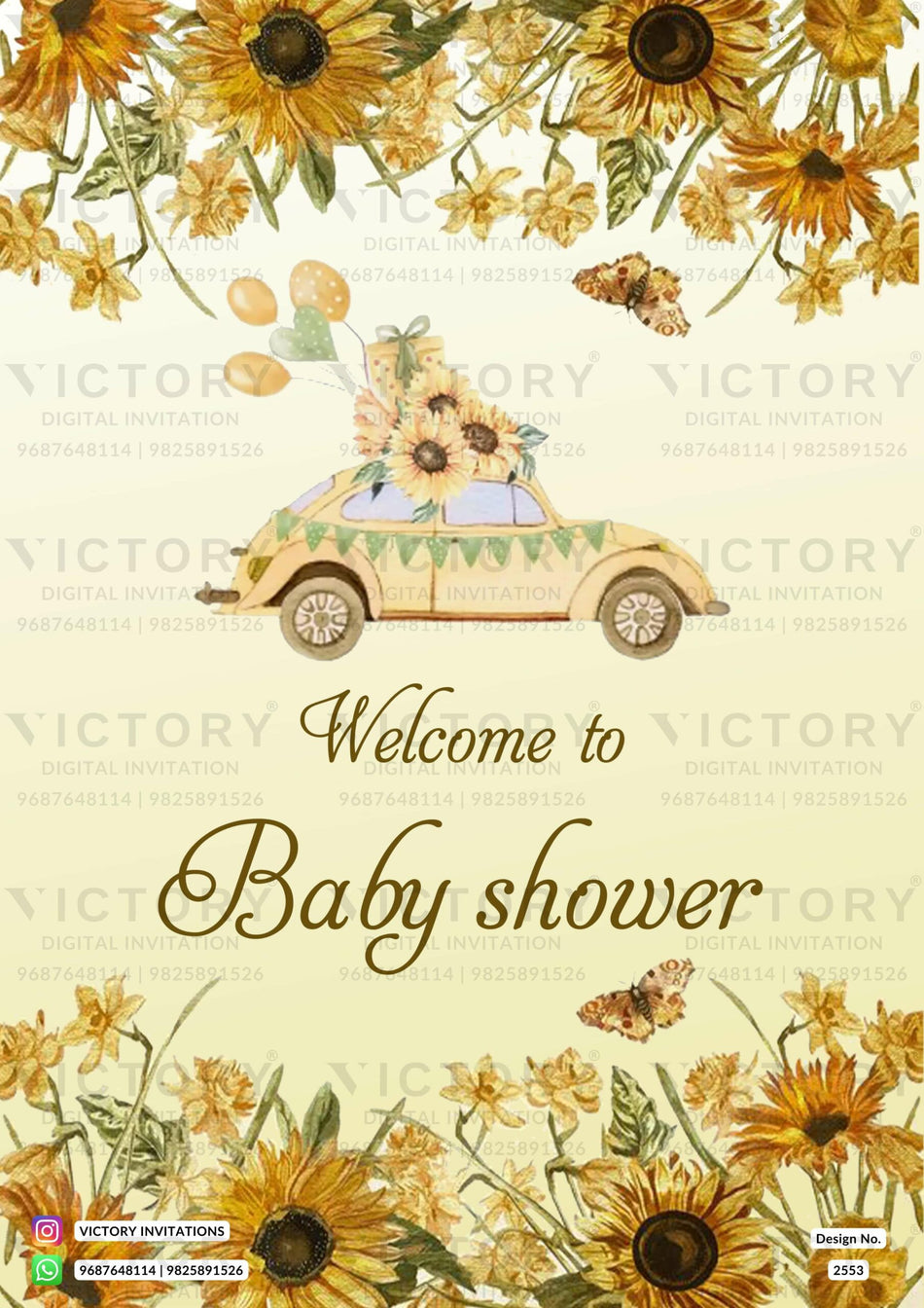 Baby Shower ceremony invitation card in english language with flowers as floral theme design 2553