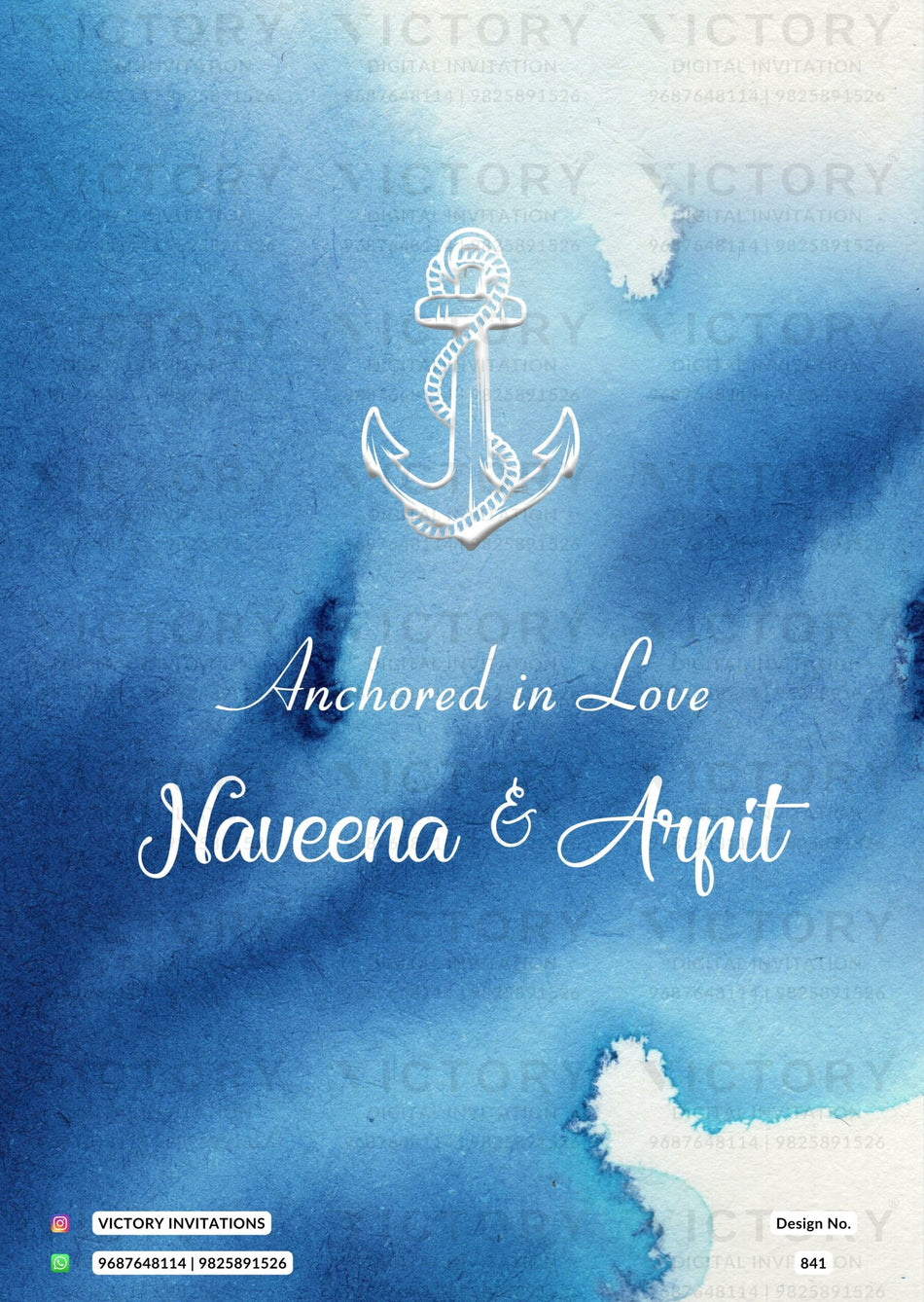 Wedding ceremony invitation card of hindu punjabi haryanvi family in English language with Navy theme design 841
