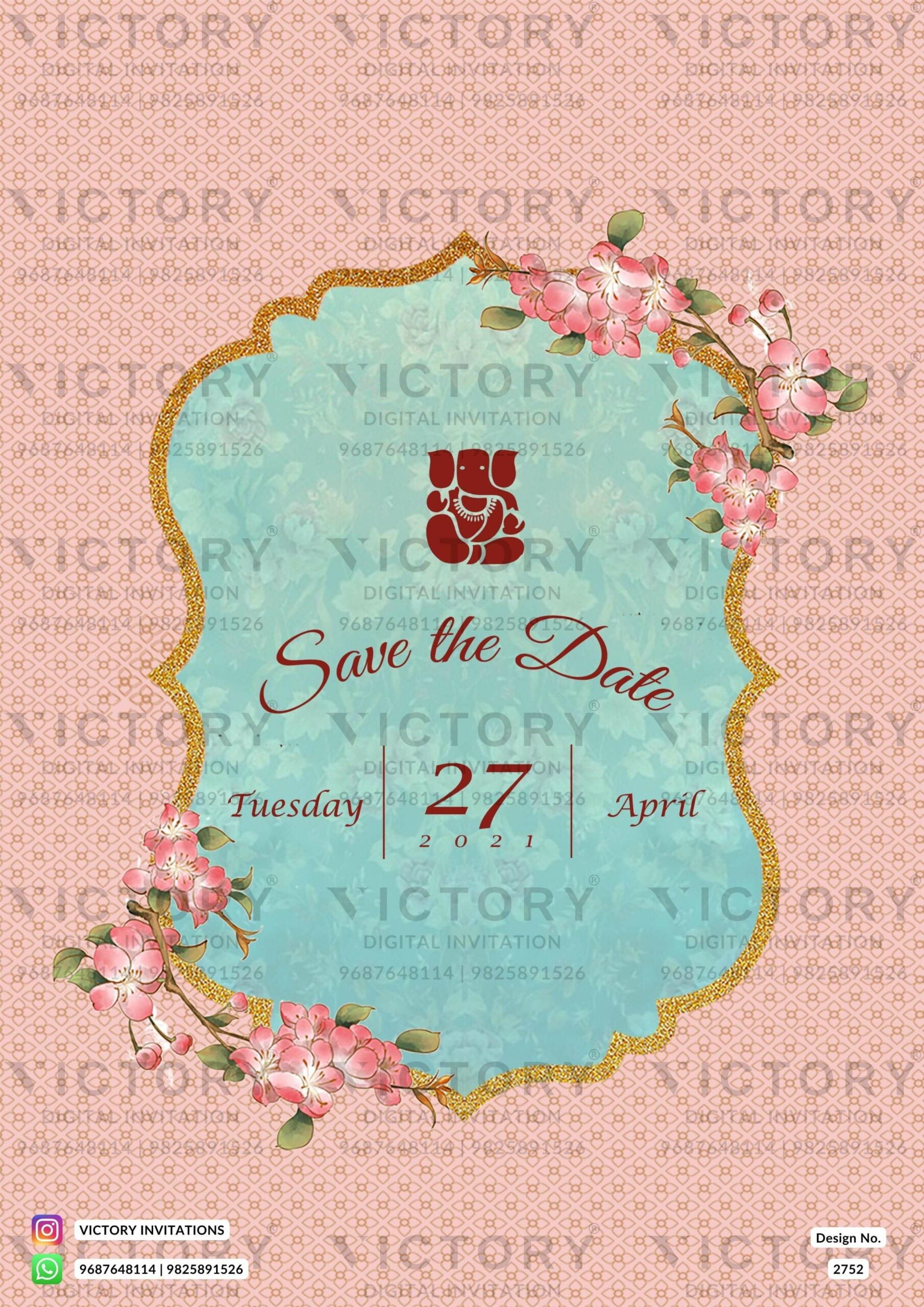 Wedding ceremony invitation card of hindu north indian family in English language with Arch theme design 2752