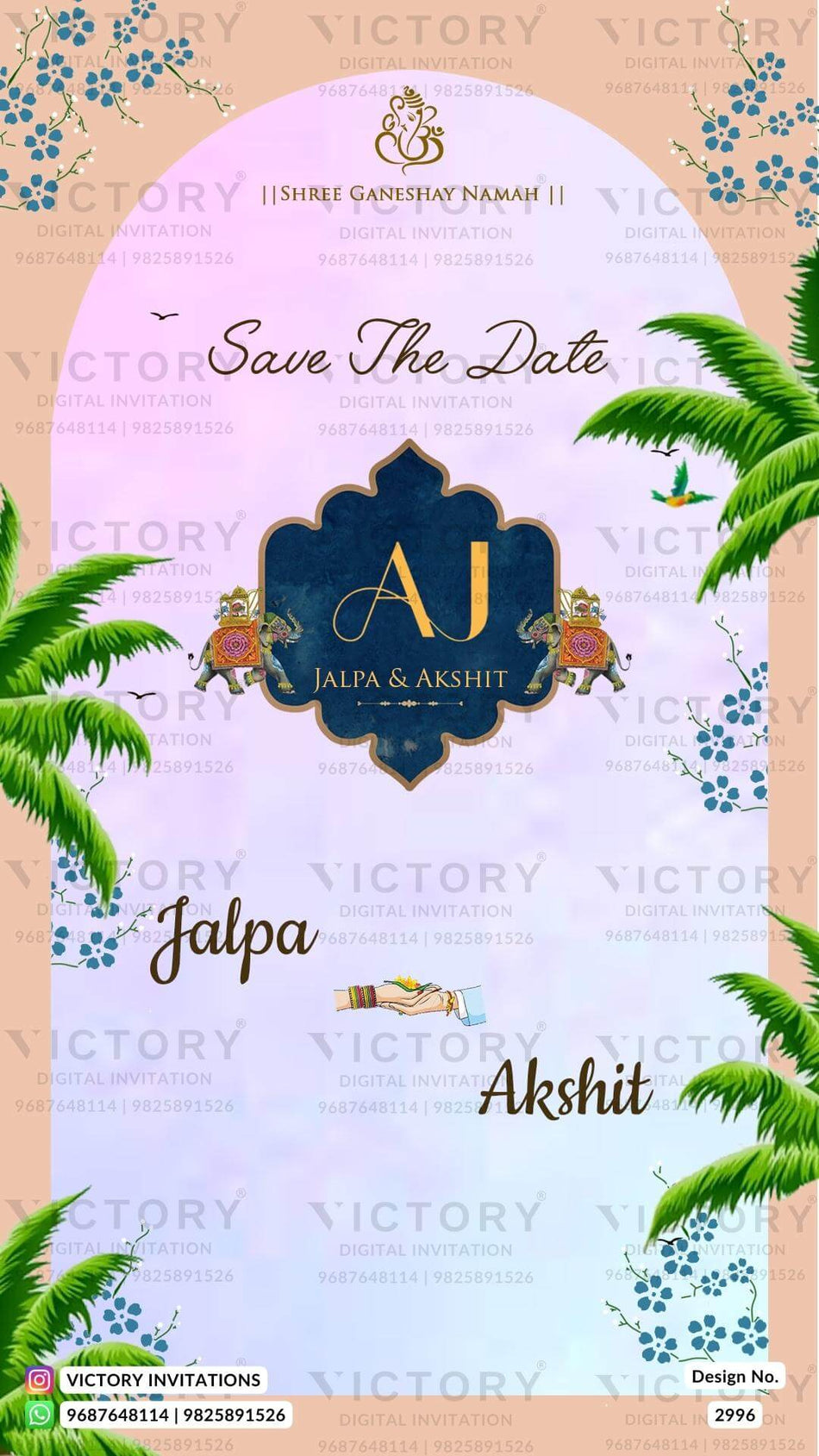 Wedding ceremony invitation card of hindu gujarati patel family in English language with Gate theme design 2996