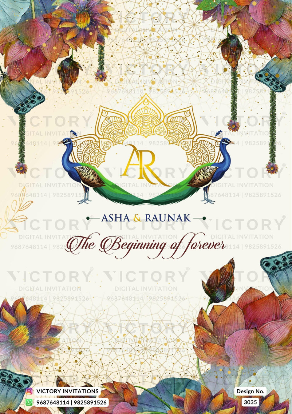 Wedding ceremony invitation card of hindu west bengal bengali family in English language with Classic theme design 3035