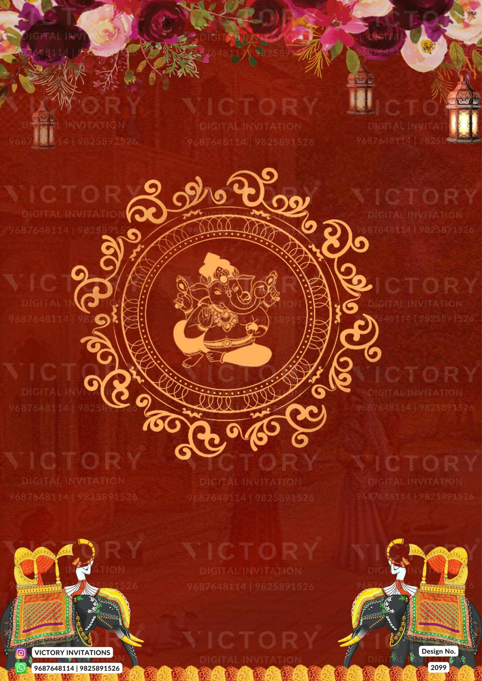 Wedding ceremony invitation card of hindu north indian bhojpuri family in English language with traditional theme design 2099