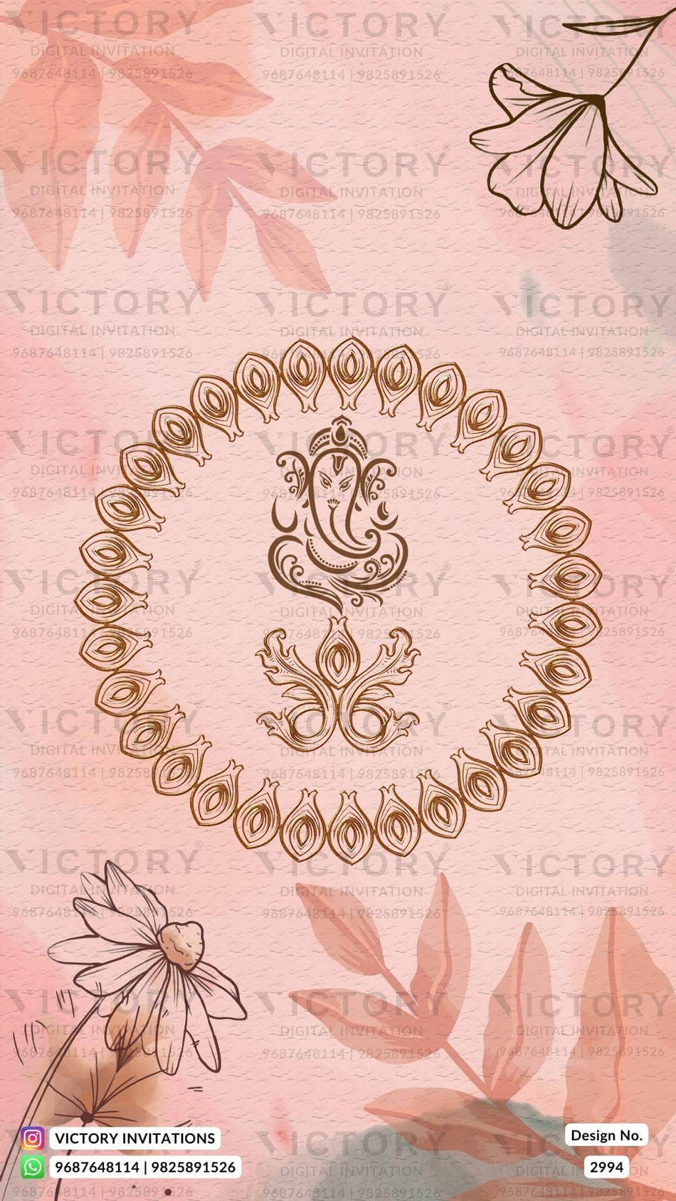 Wedding ceremony invitation card of hindu maharashtrian marathi family in English language with artistic floral theme design 2994