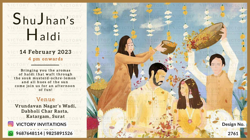 Wedding ceremony invitation card of hindu gujarati patel family in English language with minimalistic theme design 2761
