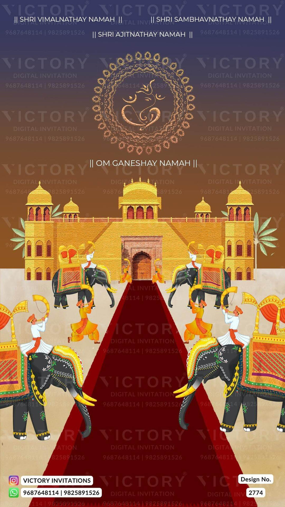 Wedding ceremony invitation card of hindu south indian kannada family in English language with traditional theme design 2774