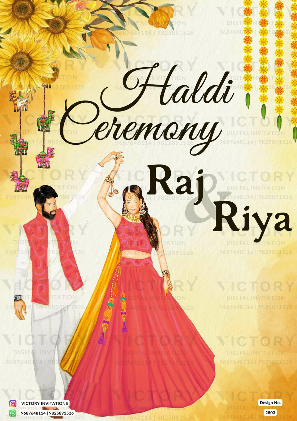 Wedding ceremony invitation card of hindu punjabi sikh family in English language with minimalistic theme design 2803
