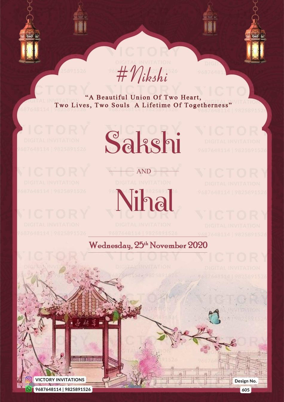 Wedding ceremony invitation card of hindu rajasthani rajput family in English language with traditional theme design 605