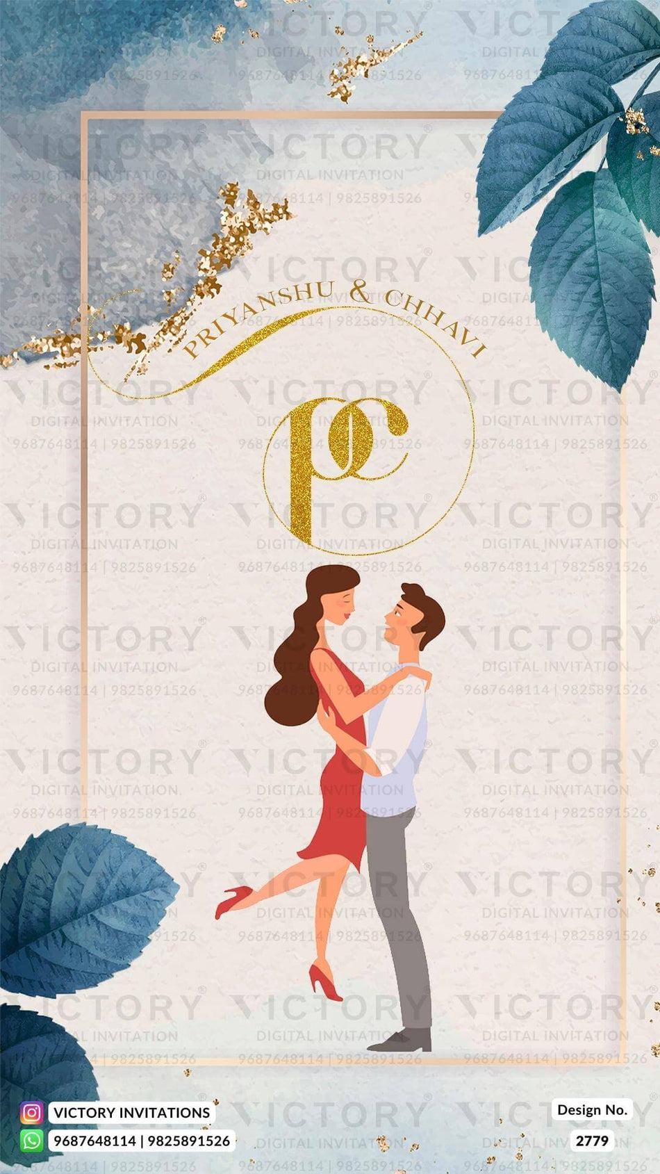 Save the Date card in english language with leaves as floral theme design 2779