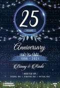 25th Wedding Anniversary invitation card in English language with couple photo, string lights as glittery theme design 389