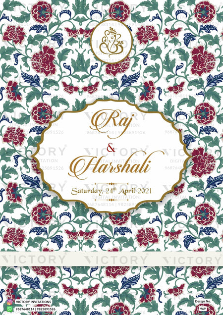 Wedding ceremony invitation card of hindu gujarati patel family in English language with vintage theme design 969