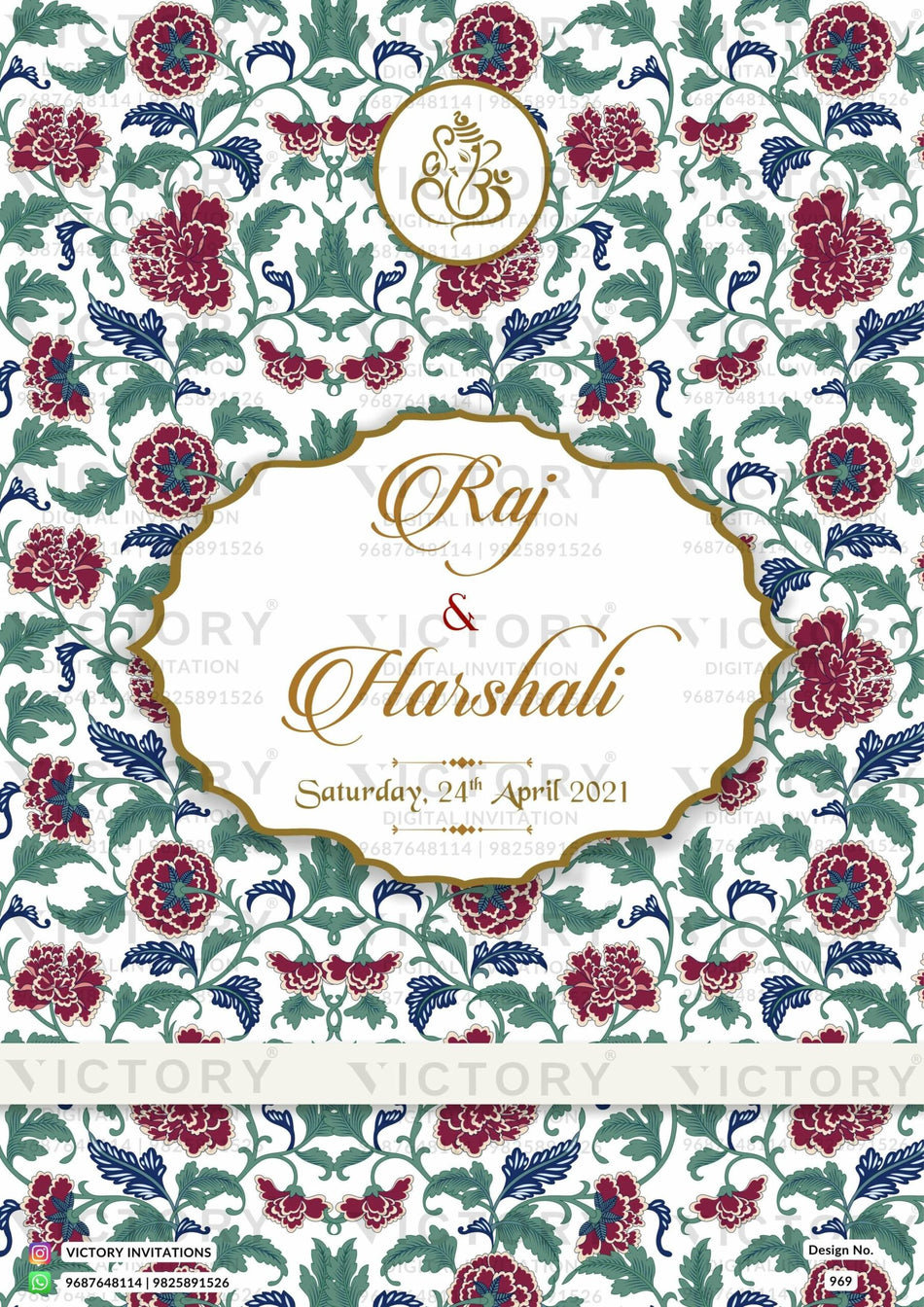 Wedding ceremony invitation card of hindu gujarati patel family in English language with vintage theme design 969