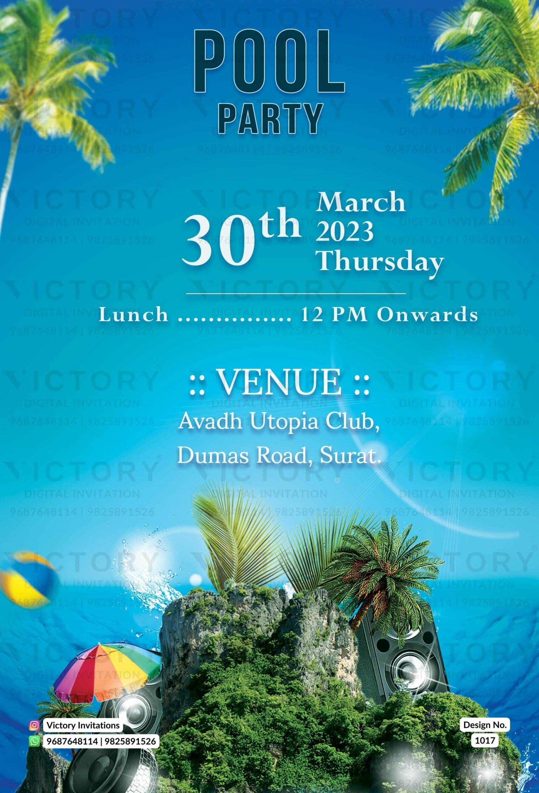Pool Party invitation card in english language with nature as elegant theme design 1017
