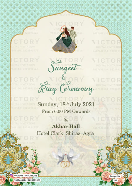 Sangeet Sandhya Ceremony invitation card in english language with sangeet couple doodle as traditional theme design 105.4