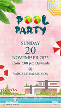 Pool Party invitation card in english language with leaves, swimming pool as minimalistic theme design 1073