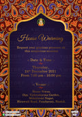 House Warming ceremony invitation card in english language with ganesha logo, frame as Arch theme design 1081