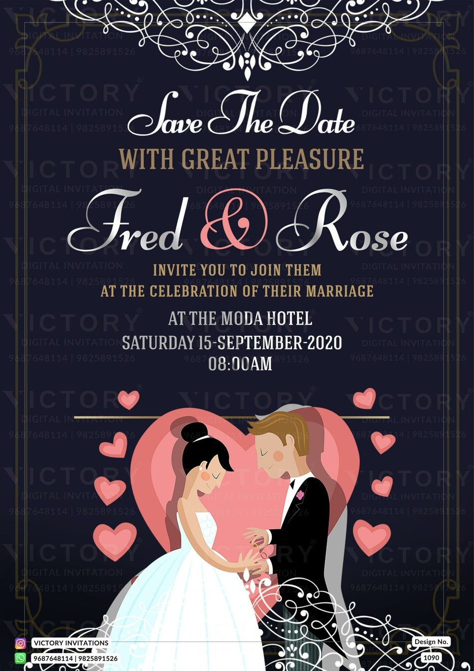 Save the Date card in english language with minimalistic theme design 1090