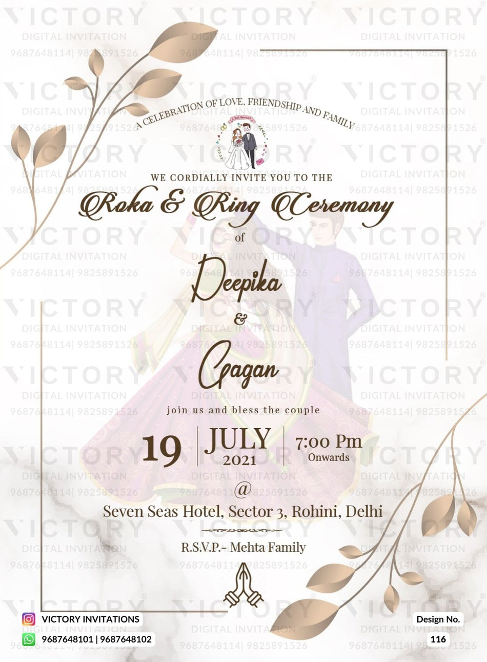Digital Roka and Roka & Engagement ceremony Invitation of Indians in English Language With Floral Theme Design No. 116