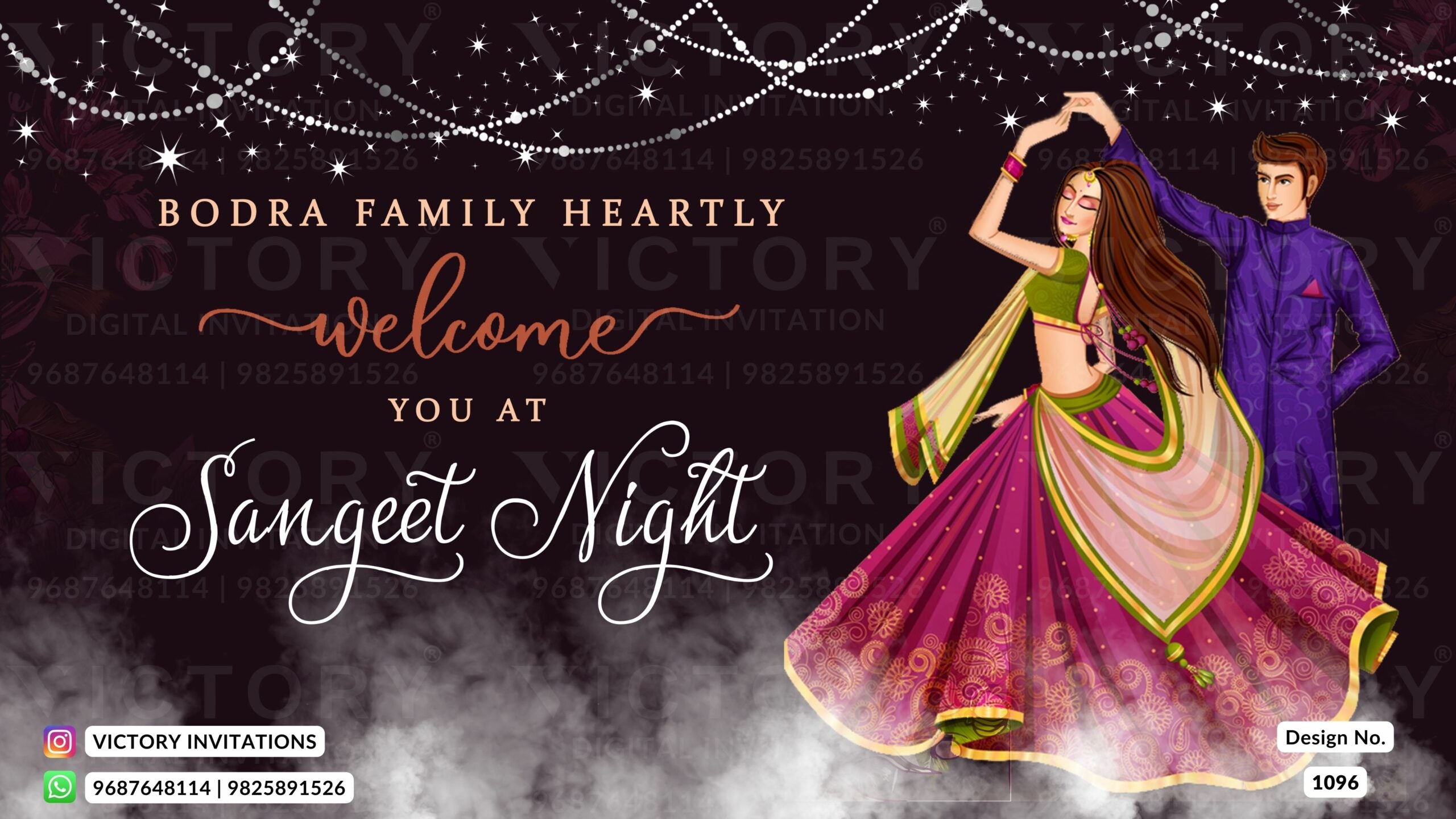 Sangeet Sandhya Welcome Standee design in english language with string light, couple doodle as minimalistic theme design 1096