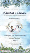 Roka ceremony invitation card for Punjabi family in english language with flowers, romantic couple doodle as floral theme design 1116