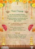House Warming ceremony invitation card in english language with umbrella, diya as marigold flowers theme design 1123