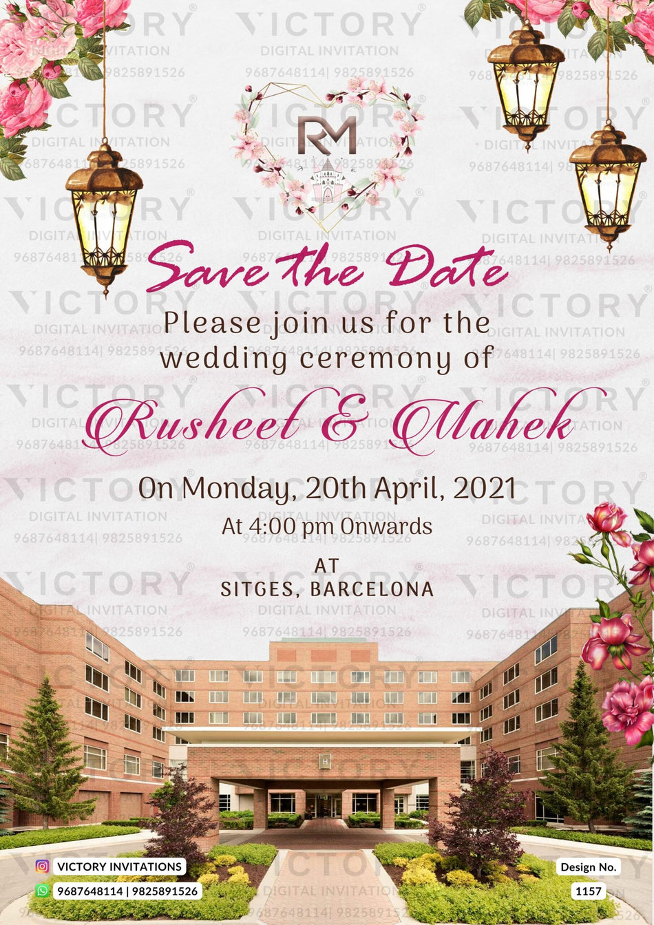 Wedding ceremony invitation card of hindu modern family in english language with Palace theme design 1157