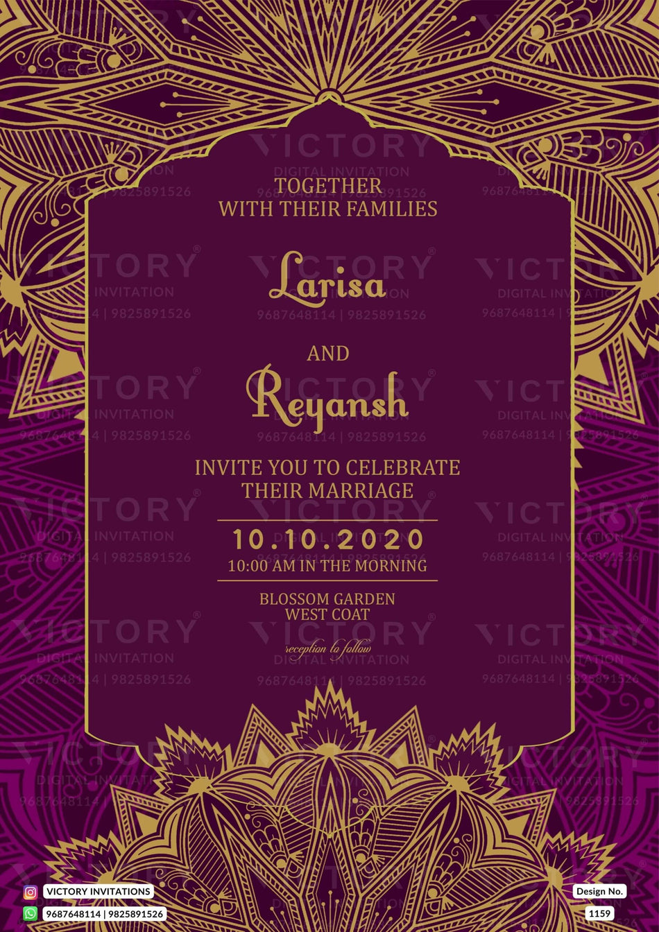 Wedding ceremony invitation card of hindu maharashtrian marathi family in english language with mandala theme design 1159